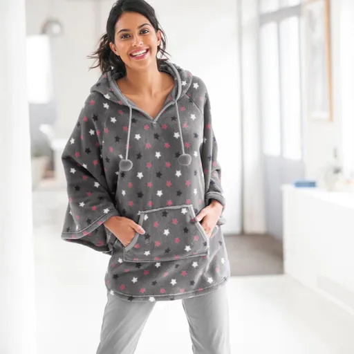 Fleecové pončo s kapucňou, hebké na dotyk