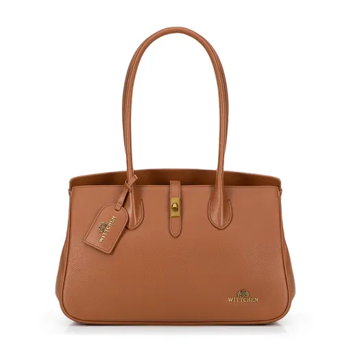Kožená shopperka s brmbolcom hnedá 100-4E-229-5