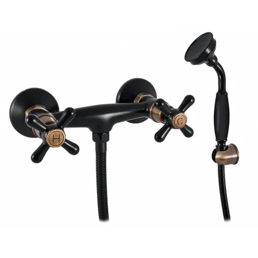 Sprchová batéria RAV Slezák MORAVA so sprchovacím setom 150 mm čierna / stará mosadz MK180.5/1CMATSM