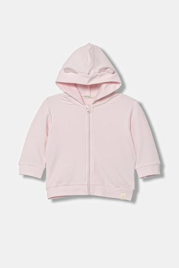 Mikina pre bábätká United Colors of Benetton ružová farba, s kapucňou, jednofarebná, 3MDSA501M