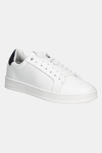Kožené tenisky Calvin Klein LOW TOP LACE UP WOVEN biela farba, HM0HM01767
