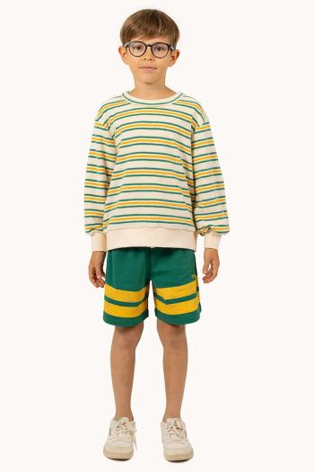 Detské bavlnené šortky Tinycottons STRIPES LOGO SHORT zelená farba, s potlačou, SS25-139