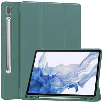 LEATHER Zaklápací obal pre Samsung Galaxy Tab S9 tmavozelený