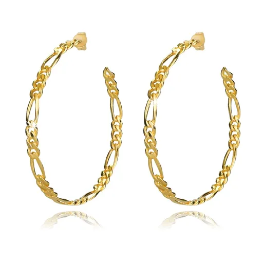 Puzetové strieborné 925 náušnice - veľké kruhy v zlatej farbe, vzor Figaro, 50 mm