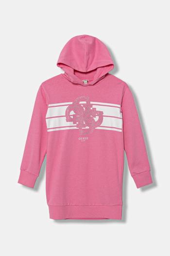 Dievčenské bavlnené šaty Guess ružová farba, mini, rovný strih, J5YK04 KA6R4