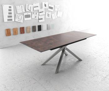 Jedálenský stôl Edge 180/220x90 cm sklenený vintage hnedý krížová