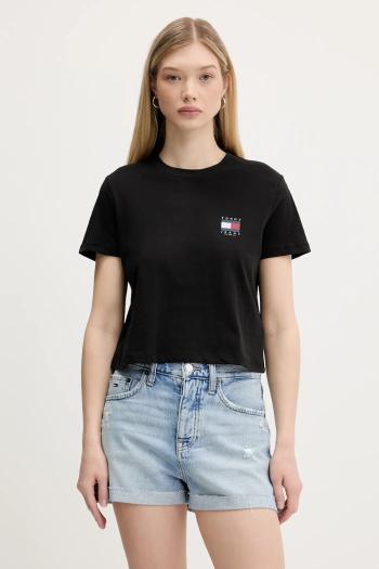 Bavlnené tričko Tommy Jeans dámske, čierna farba, DW0DW21423