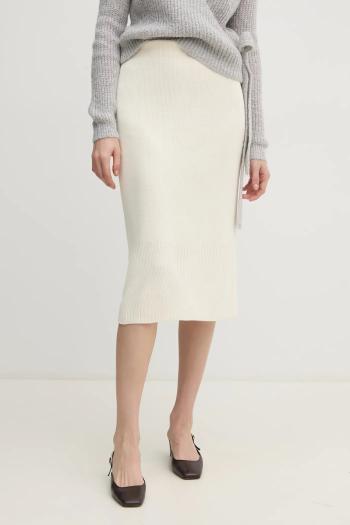 Sukňa Sisley béžová farba, midi, rovný strih, 122NM000F
