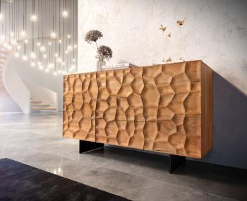 Komoda Solu 145 cm prírodná akácia 2 dvierka 3 zásuvky 3D