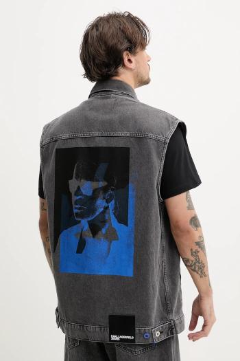 Rifľová vesta Karl Lagerfeld Jeans pánsky, šedá farba, prechodný, A2M14017