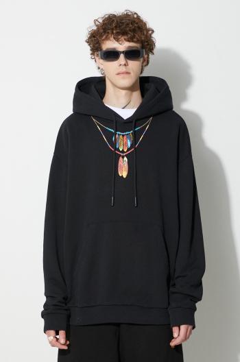 Bavlnená mikina Marcelo Burlon Feather Necklace pánska, čierna farba, s kapucňou, s potlačou