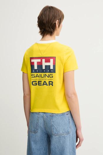 Bavlnené tričko Tommy Hilfiger SAILING dámske, žltá farba, WW0WW45598