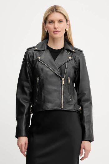 Kožená bunda MICHAEL Michael Kors čierna farba, prechodná, MT520IE8RK