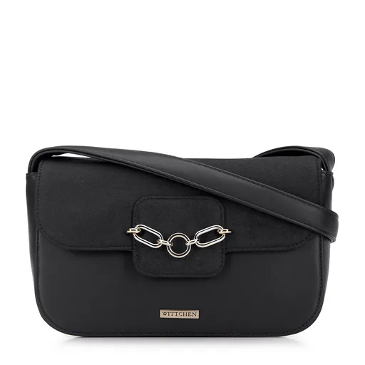 Dámska kabelka z ekokože s dvomi štruktúrami a retiazkou čierna 95-4Y-412-1