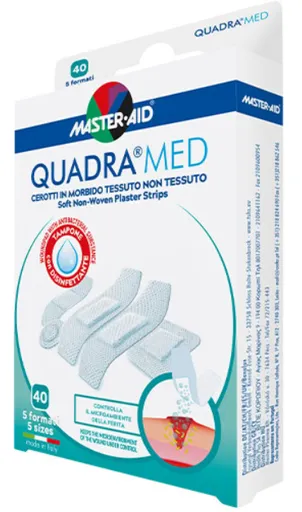 MASTER AID QUADRA MED Náplasti jemné s antiseptickým vankúšikom 5 veľkostí 40ks
