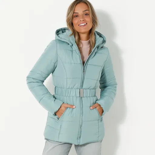 Krátka nepremokavá prešívaná bunda s opaskom, na zips