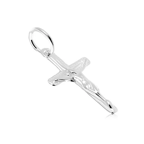 Strieborný 925 prívesok, lesklý latinský kríž s Ježišom Kristom
