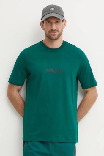 Bavlnené tričko adidas Essentials Linear pánske, zelená farba, s potlačou, JE8997