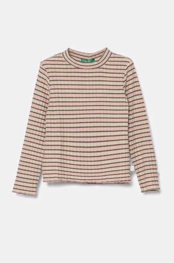 Detské tričko s dlhým rukávom United Colors of Benetton béžová farba, 3GDAG200X