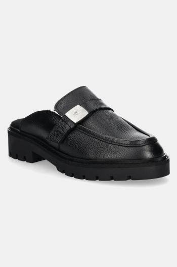 Kožené šľapky Calvin Klein Jeans FLATFORM SLIPON MG LTH dámske, čierna farba, YW0YW01655