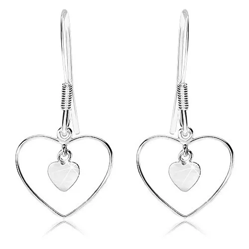 Náušnice zo striebra 925, malé ploché srdiečko v tenkej srdcovej kontúre