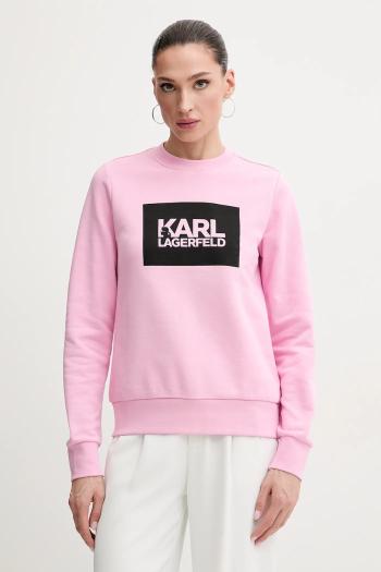 Bavlnená mikina Karl Lagerfeld dámska, ružová farba, s potlačou, ASW20006