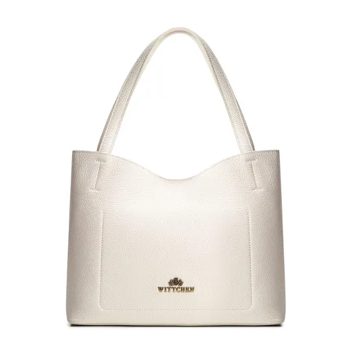 Kožená shopperka so sáčikom krémová 100-4E-219-0