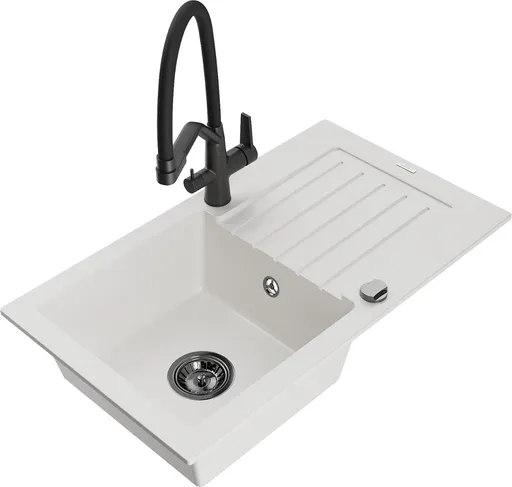 MEXEN/S MEXEN/S - Pablo granitový drez s odkvapkávačom vrátane batérie Duo, biela 6510-20-671701-70-B