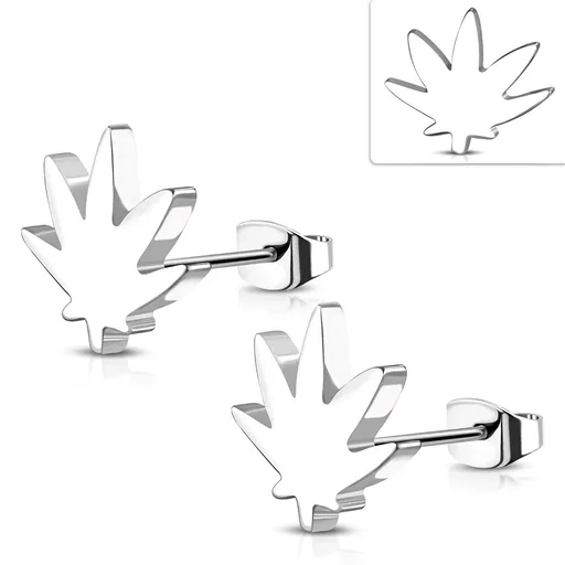 Malé puzetové náušnice v tvare listu marihuany