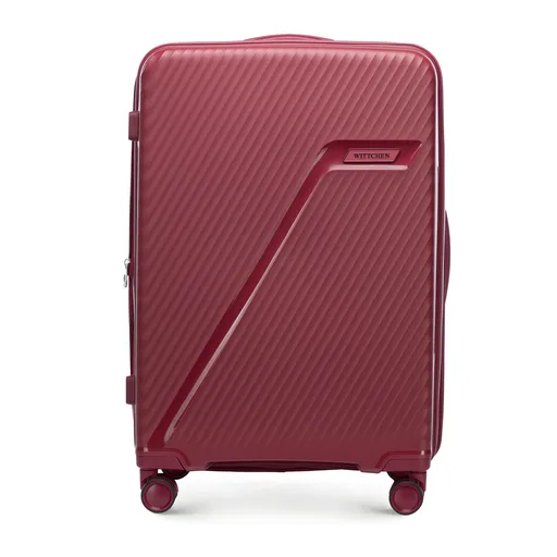 Stredný polypropylénový kufor s diagonálnymi pruhmi bordová 56-3T-502-30