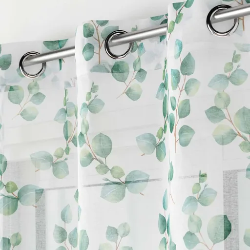 Voálová záclona s farebnou potlačou listov zakončená očkami