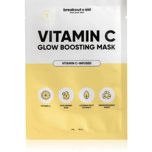 breakout + aid Vitamin C Glow Boosting Mask plátenná maska s vitamínom C 34 g