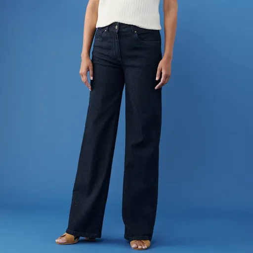 Široké strečové džínsy pre postavu viac ako 165 cm