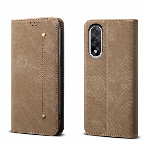 DENIM Peňaženkový kryt pre OnePlus Nord 5 5G šedohnedý