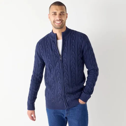 Sveter so stojačikom na zips a vrkočovým vzorom