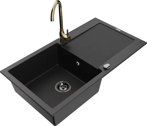 MEXEN/S MEXEN/S - Leo granitový drez s odkvapkávačom vrátane batérie Telma, čierna 6501-77-670200-50-B