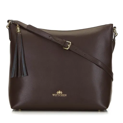 Kožená kabelka typu vak so strapcom