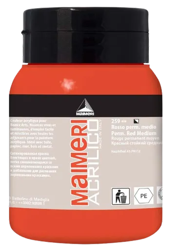MAIMERI ACRILICO - Akrylové farby 259 - permanent red medium, 0,5 L