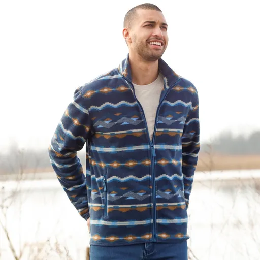 Bunda z mikrofleece s farebným vzorom na zips, s úpravou proti žmolkovaniu