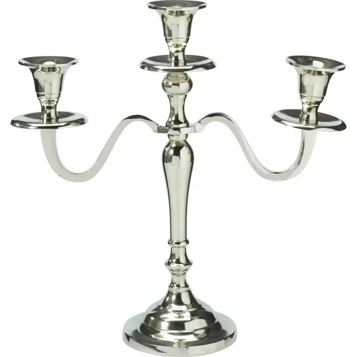 Kovový svietnik 3-ramenný 29x10x30 cm, farba strieborná, dekor 1