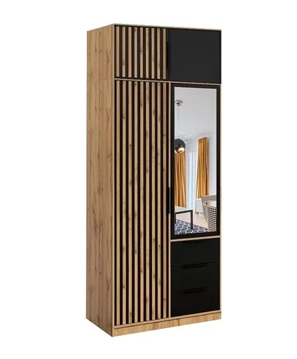 ArtStol Šatníková skriňa BALI LUX D2 s nadstavcom | dub wotan/čierna