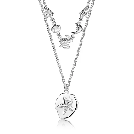 Strieborný 925 náhrdelník - zdvojená retiazka, hviezdica, lastúra, korytnačka, delfín