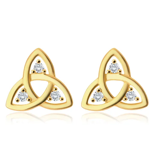 Zlaté náušnice 585 - symbol Triquetra, okrúhle číre zirkóniky