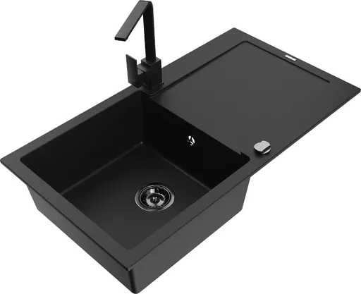 MEXEN/S MEXEN/S - Leo granitový drez 1-miska s odkvapkávačom vrátane batérie Rita, čierny 6501-77-670300-70-B
