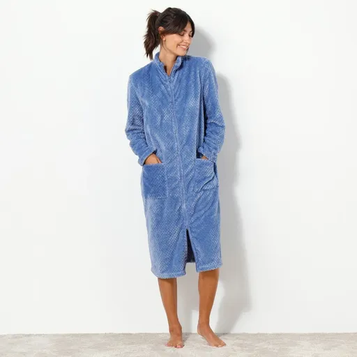 Fleecový župan na zips, so stojačikom a textúrou