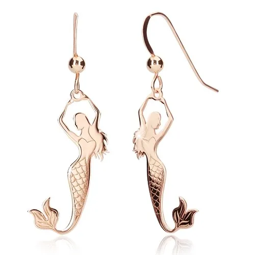 Náušnice zo striebra 925 - medenej farby - morská panna a gulička, lesklý povrch, afroháčik