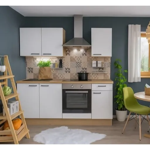 Kuchynská linka s spotrebičmi, drezom a drezovou batériou Naturel 195x60x91 cm mat alpská bielá