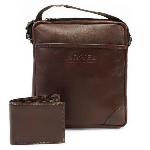 Sada hnedého pánskeho crossbagu a peňaženky 412-1713-9160-40