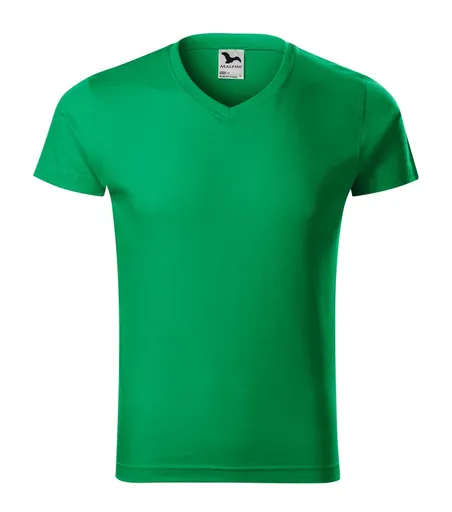 MALFINI Pánske tričko Slim Fit V-neck - Stredne zelená | 3XL