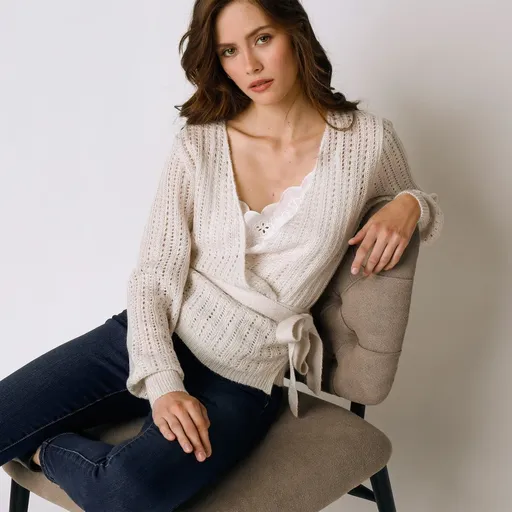 Ažúrový zavinovací sveter